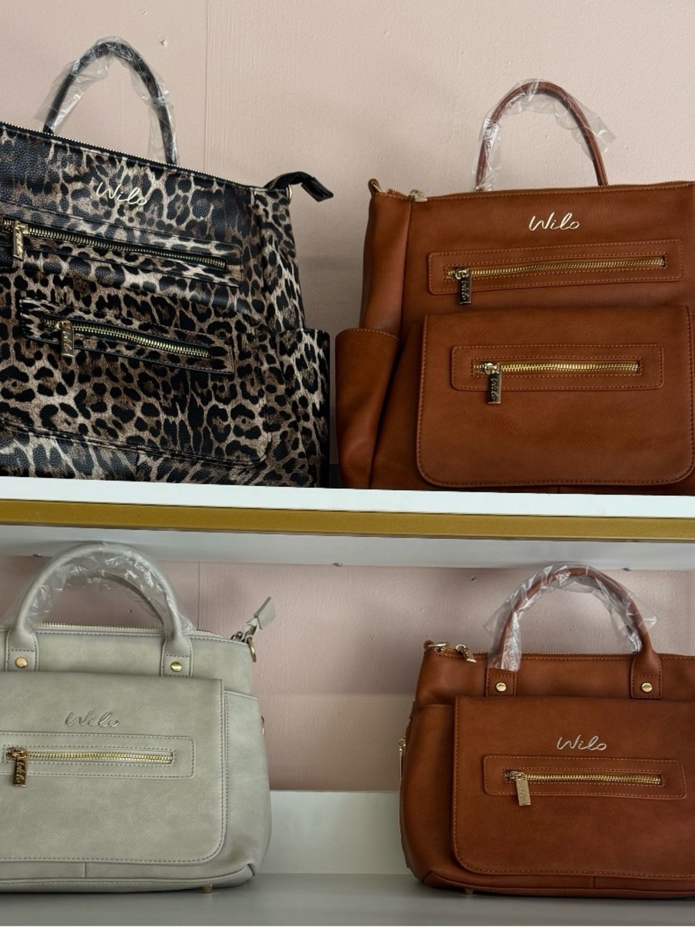 Women's Satchel diaper bags- Tan, cream and cheetah